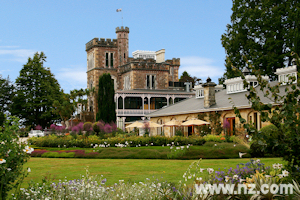 Larnach Castle and the formal garden in front of the restaurant
